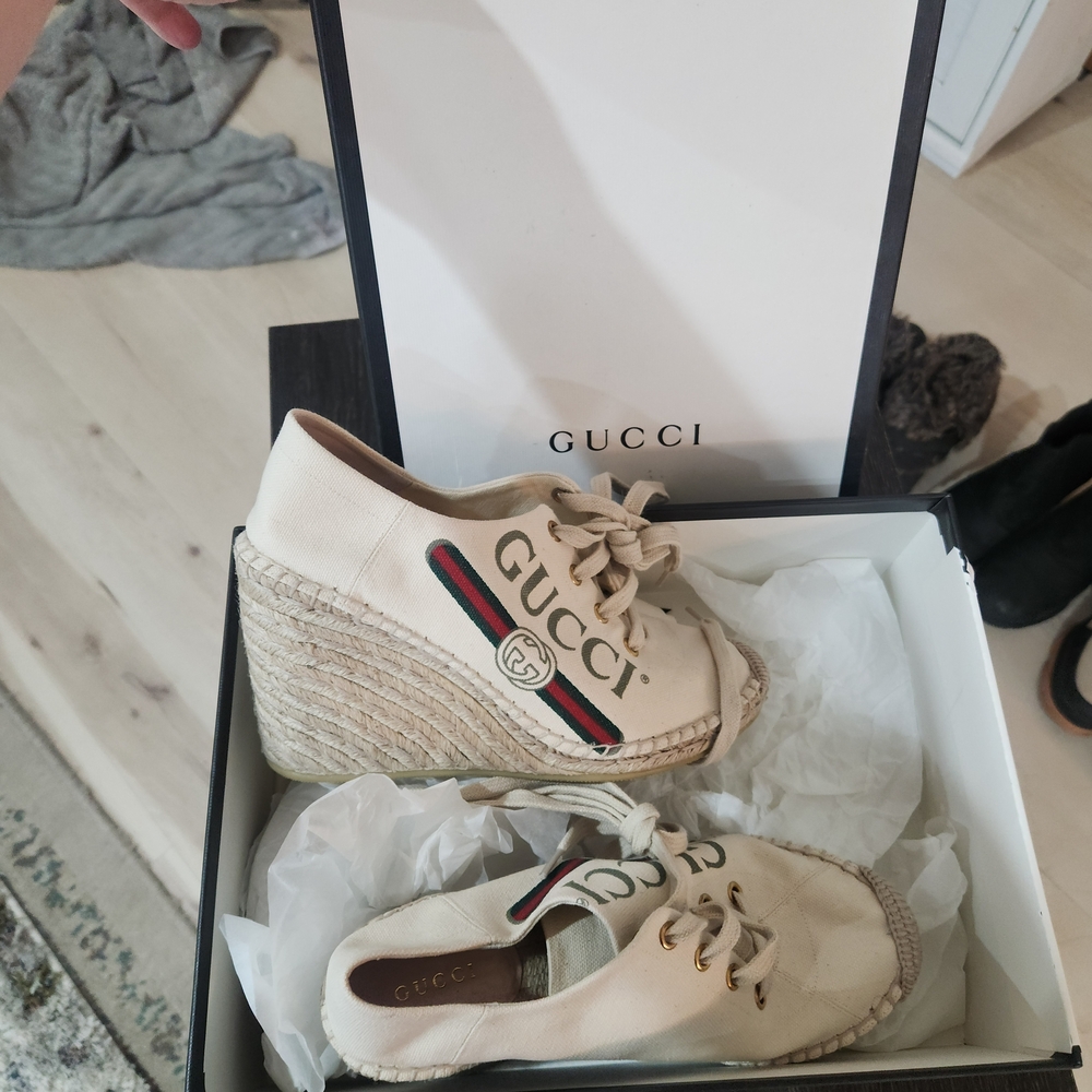 Gucci Women's Beige Espadrille Wedges